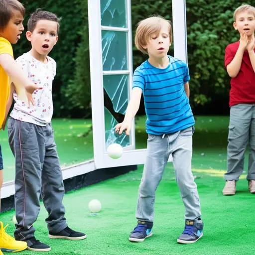 孩子们在玩球时不小心打碎了窗户。