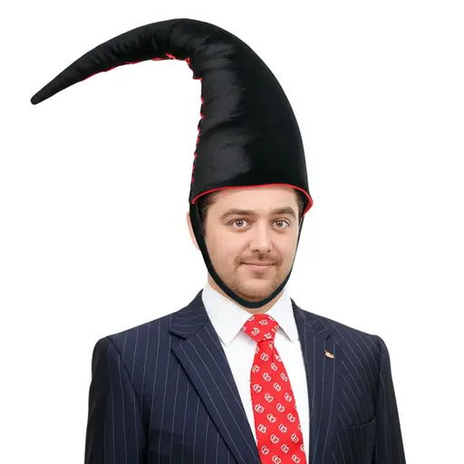 他戴了顶滑稽的帽子在脑袋上。