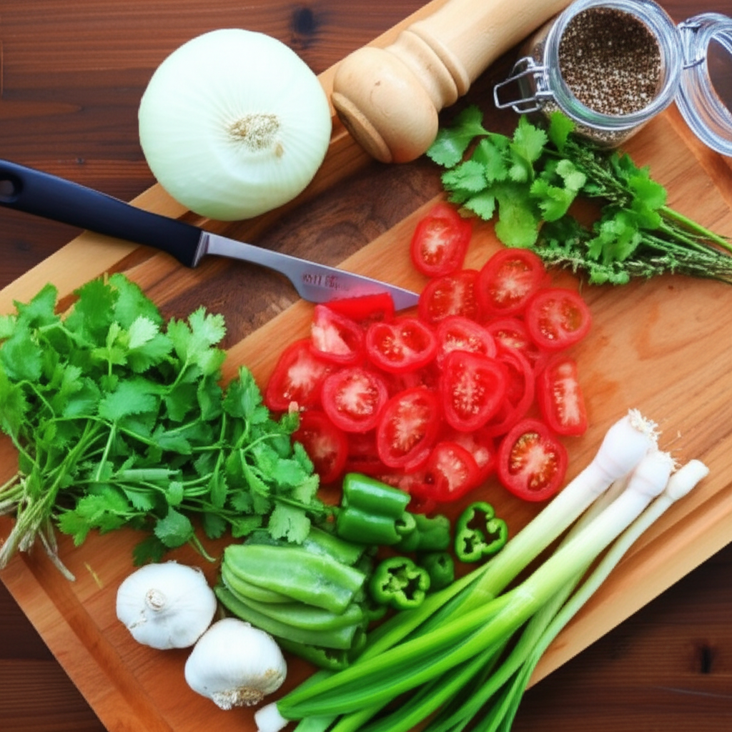 我正在用新鲜的蔬菜和香料做晚饭。