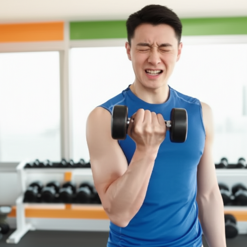 他锻炼时肘部附近的肌腱拉伤了。