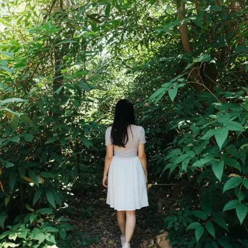 她勇敢地踏入了那片未知的森林。