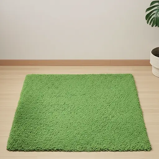 地板中央有一块绿色的地毯。