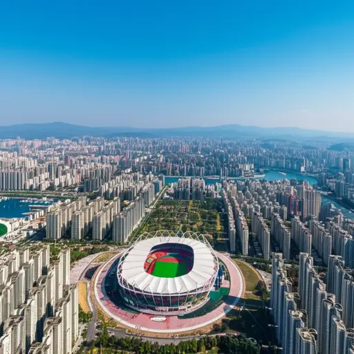 体育场在城市以北。