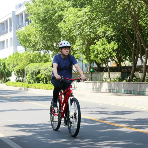 看！那个男人在骑自行车。