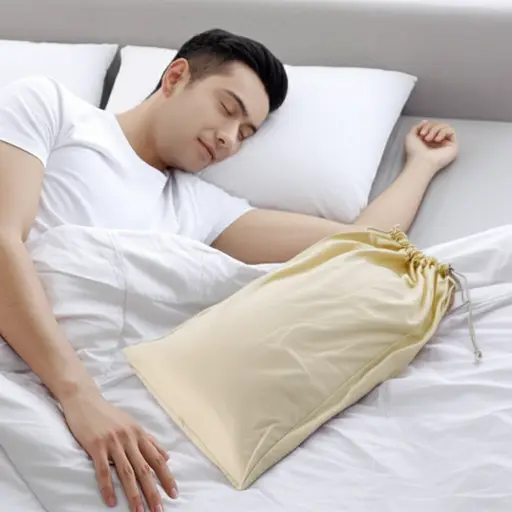 然后，他陷入了深度睡眠，把他的袋子放在旁边。