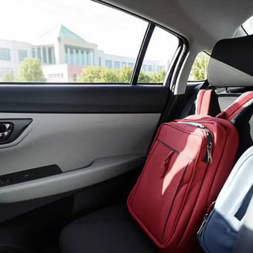 我们坐车去上学。