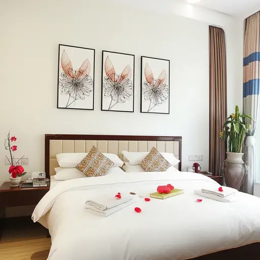 我的房间很大，装饰得很美。