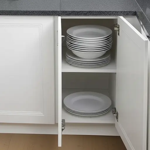 厨房的橱柜里有很多盘子。