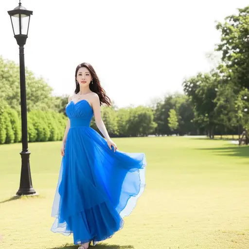 她穿了一条漂亮的蓝色连衣裙。