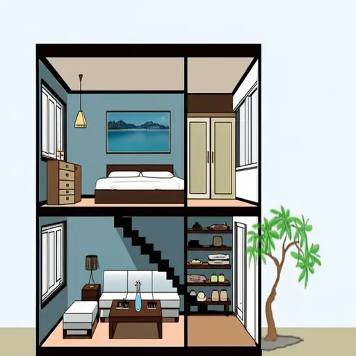 客厅在楼下，卧室在楼上。