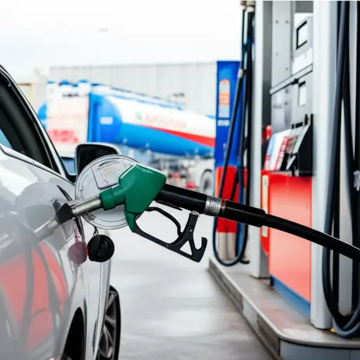 我在加油站给车加油。