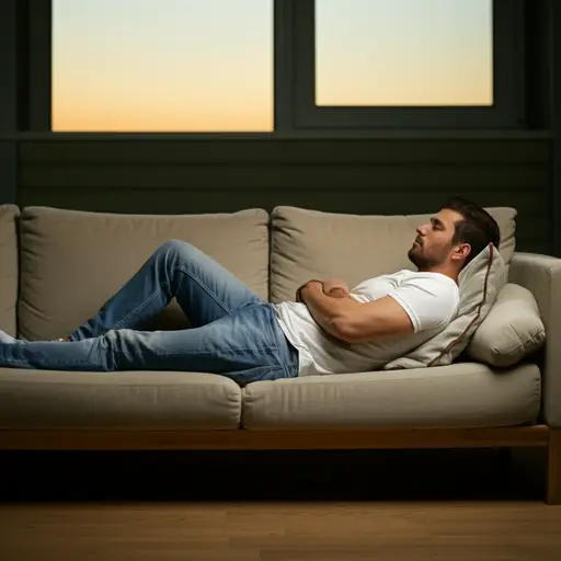 经过漫长的一天后，这张沙发相当舒适。