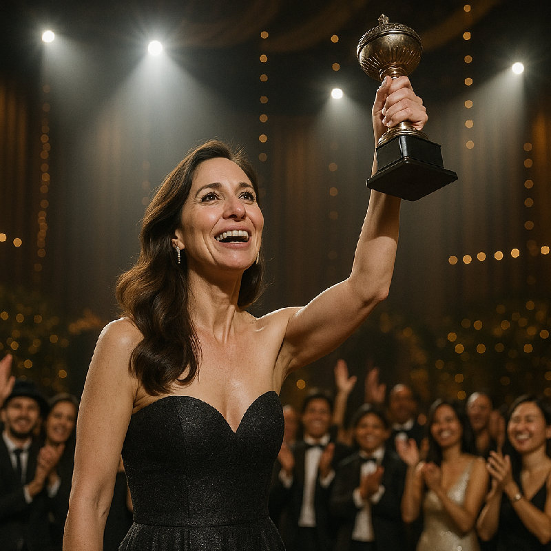 她在获奖后骄傲地抬起了头。