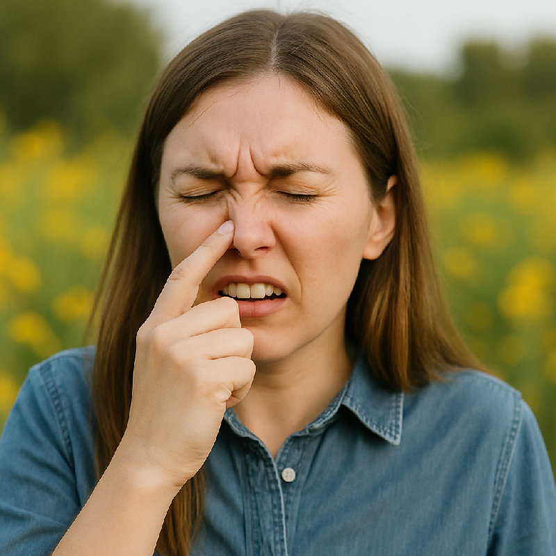 我的鼻子很痒，我想我对花粉过敏。