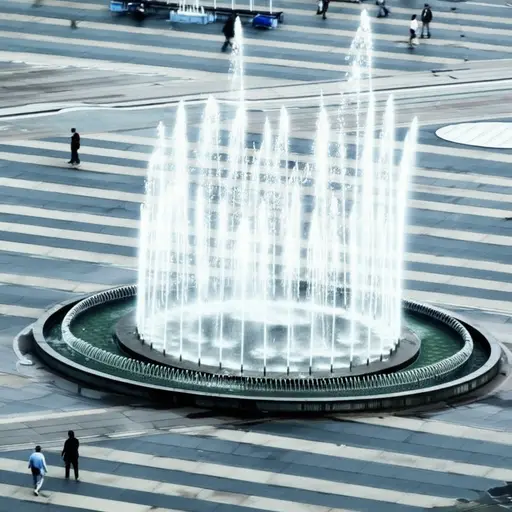 广场上有一个大型喷泉，能将水喷到高空。