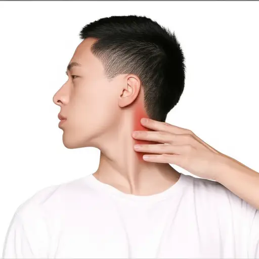 我脖子后面有点疼。