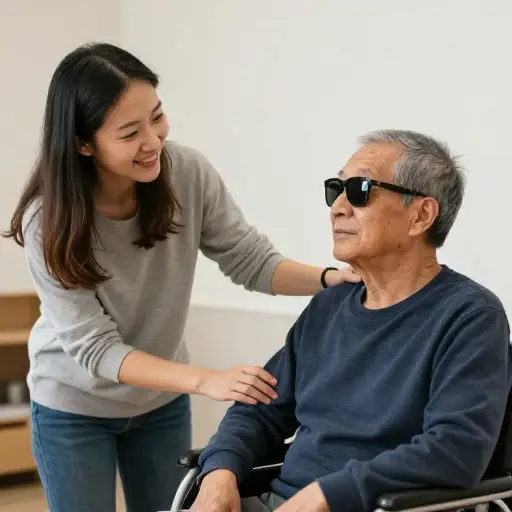她在一家盲人中心做志愿者。