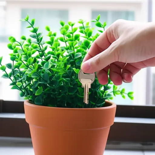 他把钥匙藏在花盆里，这样没人能找到它。