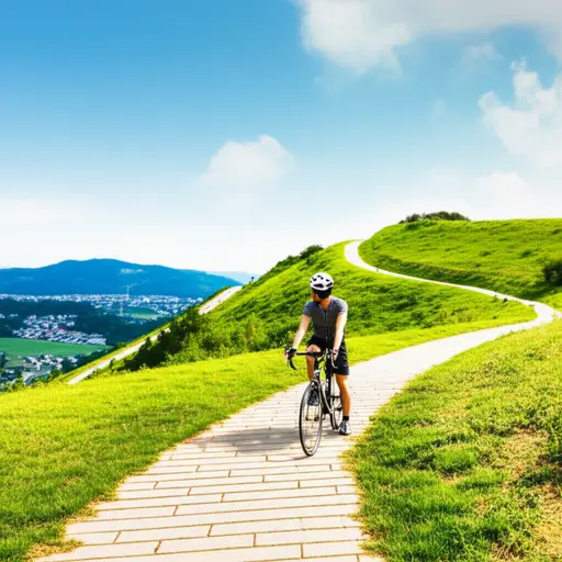 公园里有很多山，骑自行车上去很累，但当你到达山顶，凝视着惊人的景色时，这是值得的。