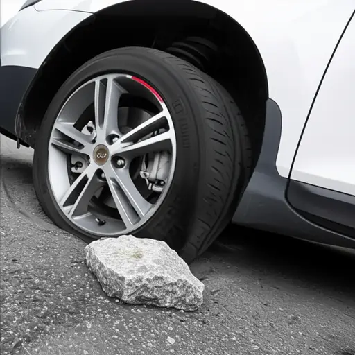 当汽车的前轮撞到石头时，他失去了控制。