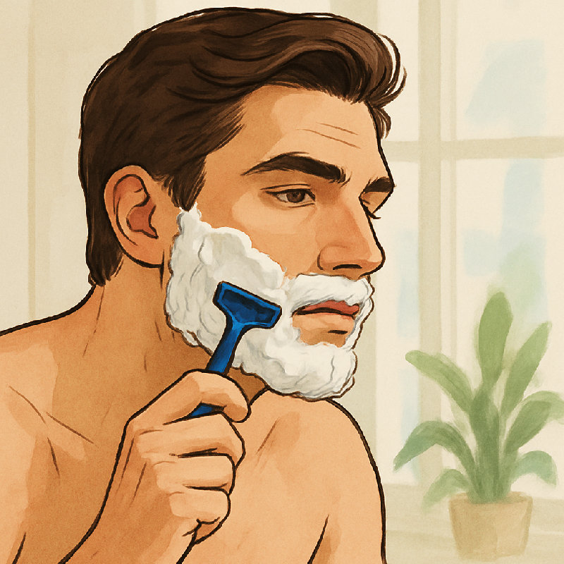 他每天早上都会刮胡子。
