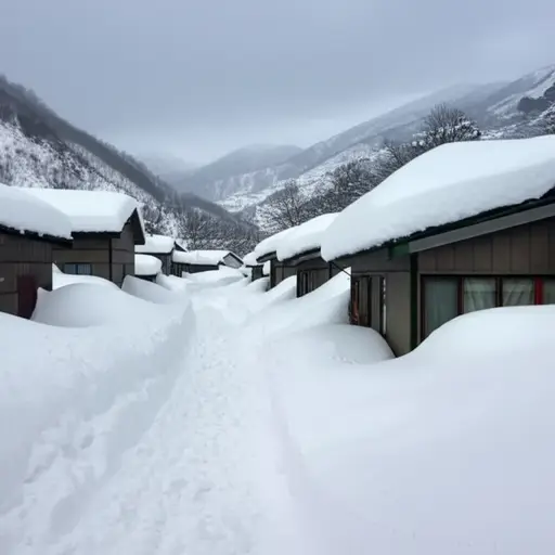 这个村庄因大雪被完全封锁。