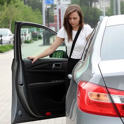我看到她上了他的车。