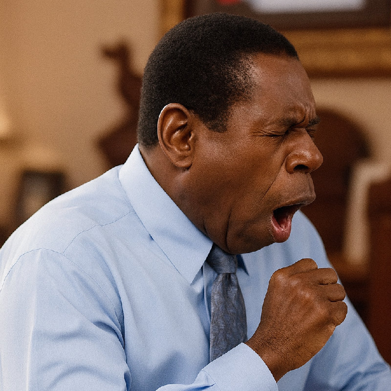 他咳嗽得很厉害。