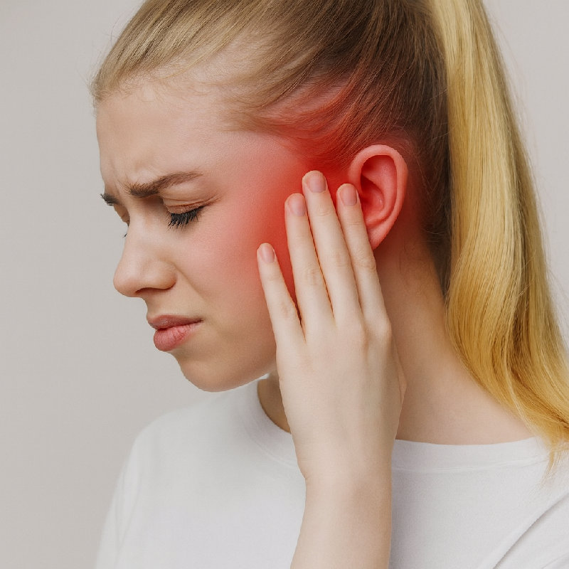 她昨天因为耳部感染疼痛去了诊所。