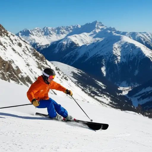 他从山上滑雪而下。