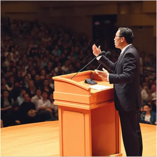 他对大量听众讲话时总是充满信心。