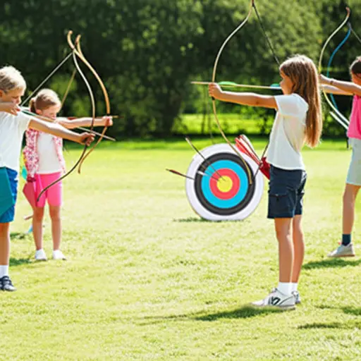 孩子们正在向靶子射箭。