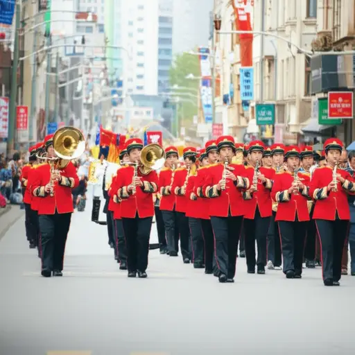 音乐随着队伍缓慢沿街行进而逐渐消失。