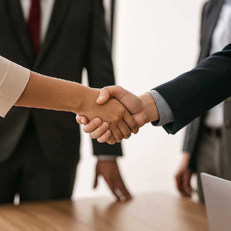 他们在商务会议之前握了握手。