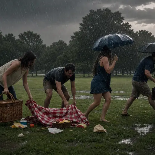 我野餐时总是下雨。