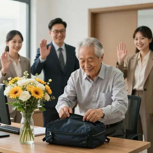他去年三月退休了。