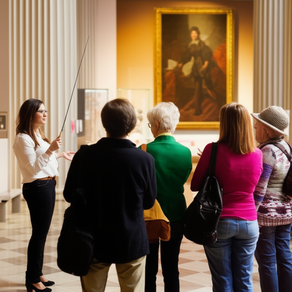 游客们对这幅画很感兴趣。