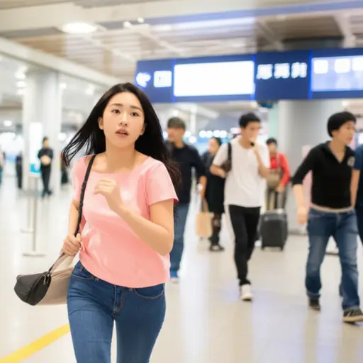 为了赶上航班，她不得不在机场里狂奔。