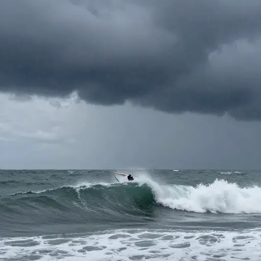 暴风雨期间，船左右摇晃。