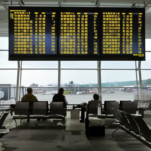 我们在机场等候航班的到达。