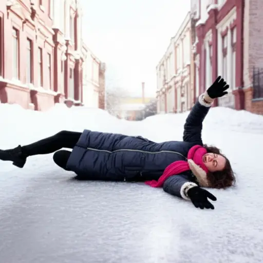 她在一条结冰的街道上摔倒了并受了伤。