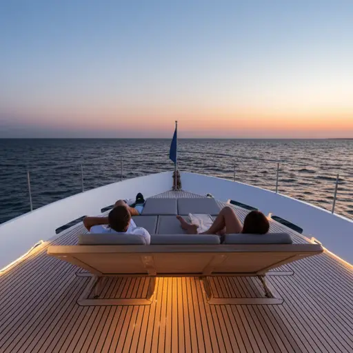 我们坐在甲板上，直到天黑。