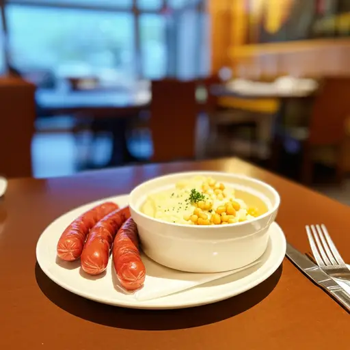 晚餐，我们吃了香肠配土豆泥。