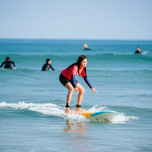 我妹妹正在学习冲浪。