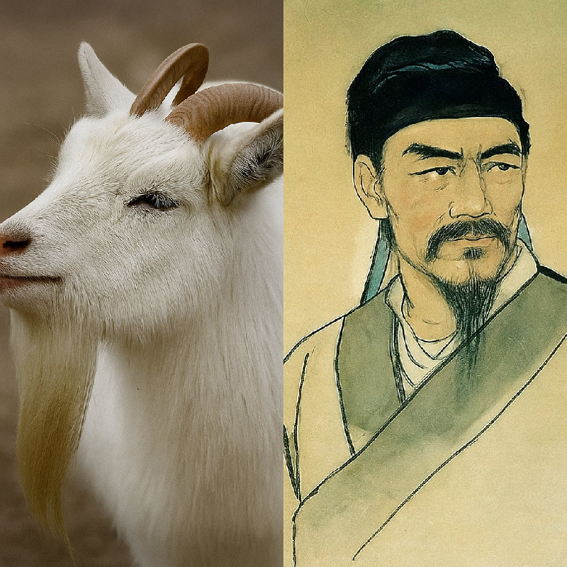 他留了山羊胡。