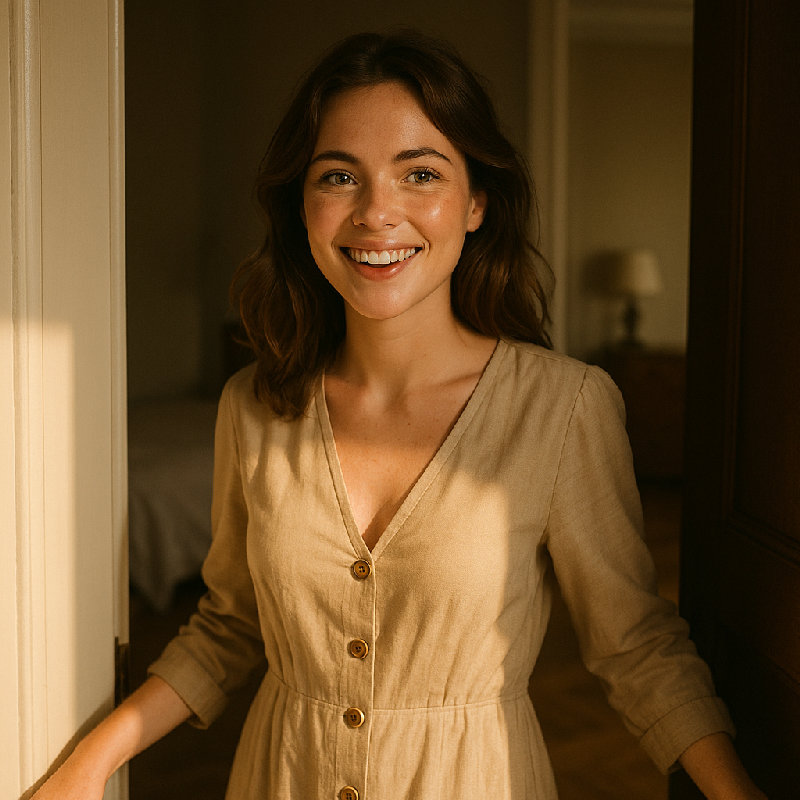 她那闪闪发光的眼睛照亮了整个房间。