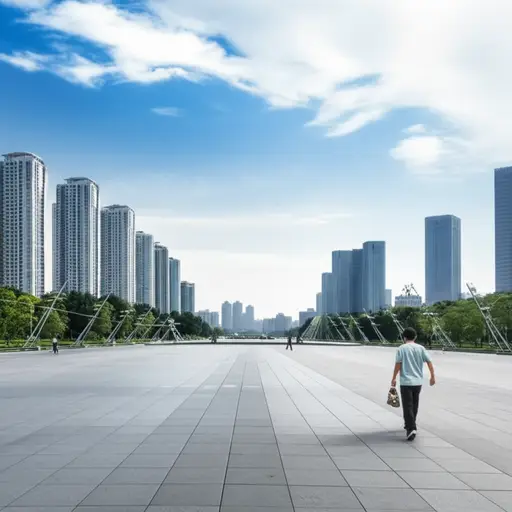 沿着街走，然后在广场左转。