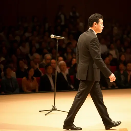 他走向舞台发表演讲。