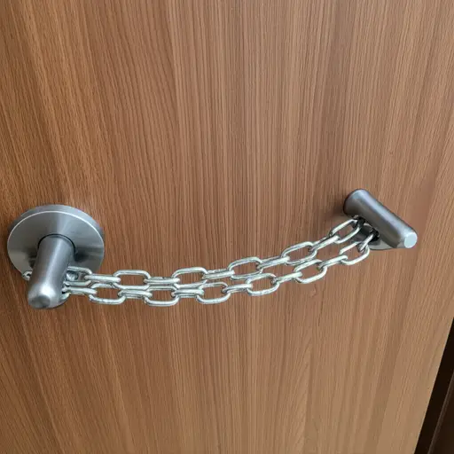 他用链条把门拴住了。