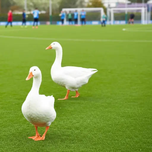 我们不得不把鹅从足球场上赶走，比赛才能开始。